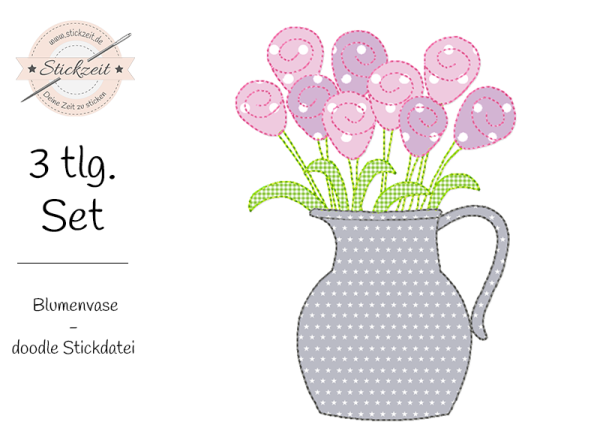 Blumenvase - doodle Stickdatei